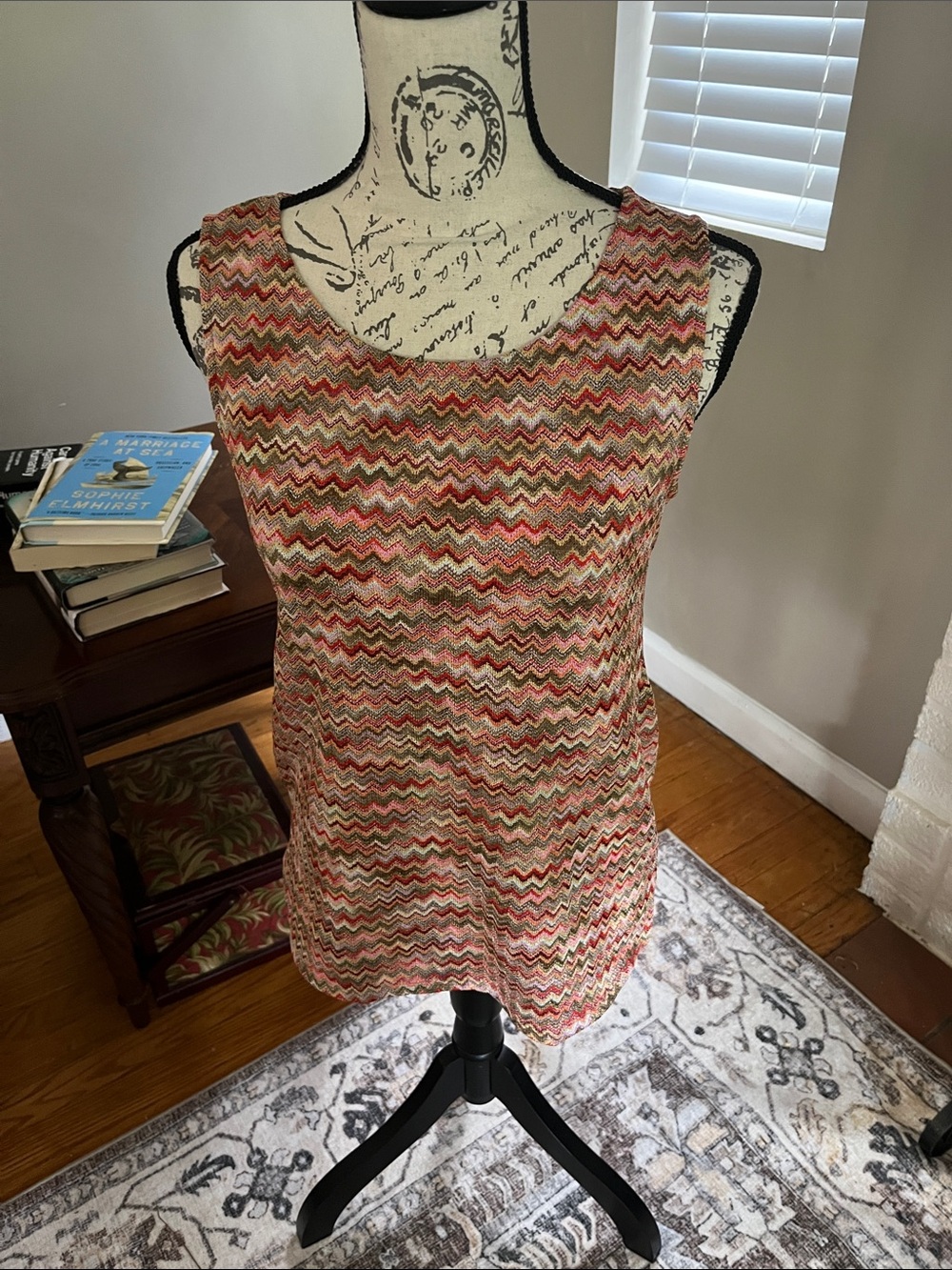 CHICO’S Multicolor Chevron Knit Tank - Rust, Olive, Pink & Cream